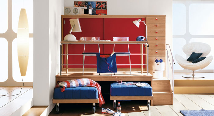 Cool Red Boys Bedroom Multilevel Study Table - Interior Design Ideas