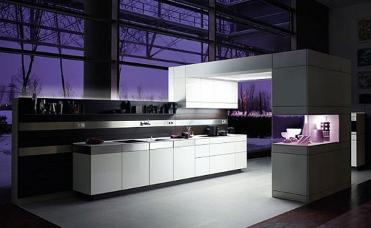 Modern German Purple Kitchen Design Lighting