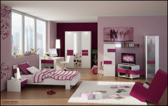 Modern and Cool Teenage Room Designs Ideas: Shining Purple 3D Teen Room by FEG
