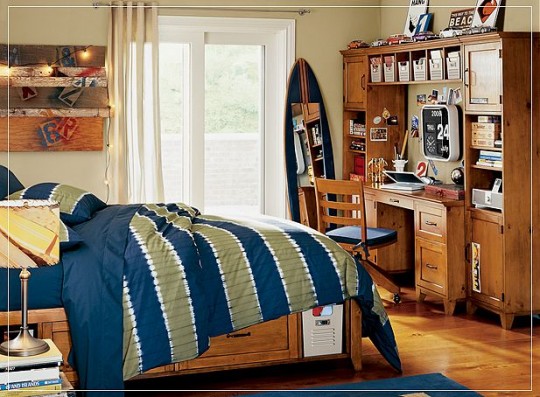 Wooden Boys Room Design with Surf Board