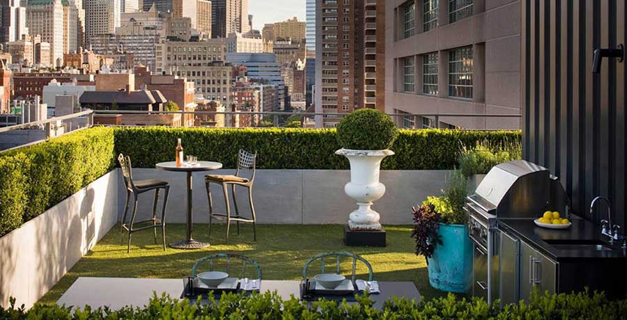 Rooftop Urban Garden Patio with Dining Table - Interior Design Ideas