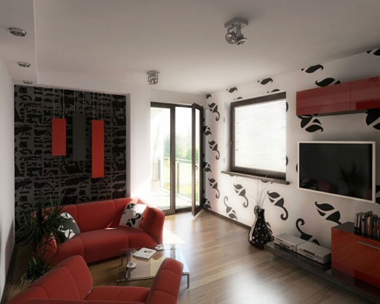 Small Living Room with Red Accents