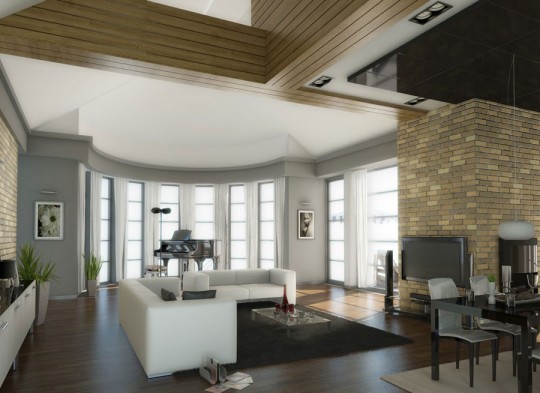 Traditional Living Room with Brick Wall Decorations