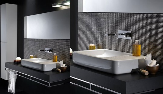 Beutiful White Bathroom Sink with Tile Wall Decor