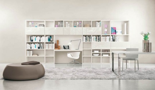 Modern and Minimalist White Shelves in Work Space