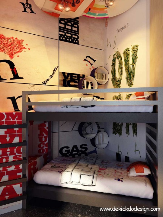 Teen Room with Corner Bunk Bed Design
