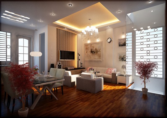 Cool Living Room Lighting with Luxury Chandelier