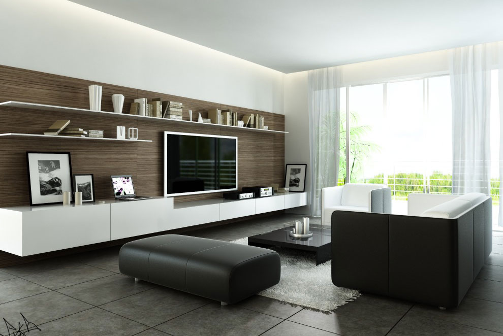 Fancy Modern Style Living Room With Black And White Interior Design Ideas