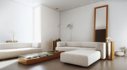 Cool Design Living Rooms Round Up 2012: White Simple Living Room with Wood Furniture Inspirations