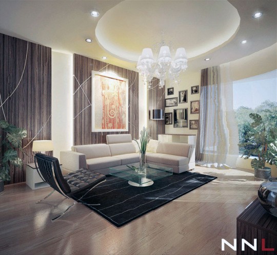 Beautiful Brown Lounge with Black Rugs Decor