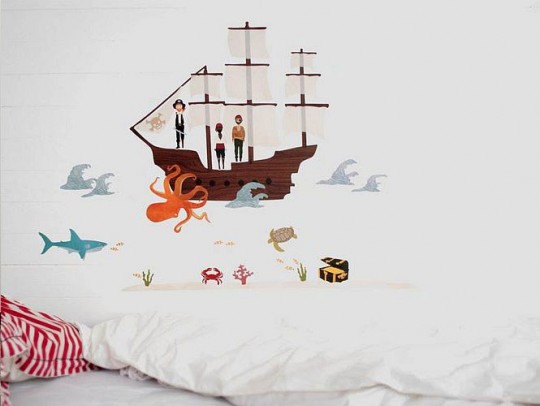 Cartoon Pirate Sea Wall Stickers on White Wall