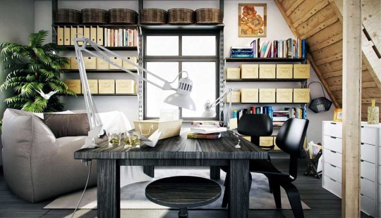 2012 Stylish and Creative Workspaces Design: Vintage Workspace Deisgn with Sloping Ceiling