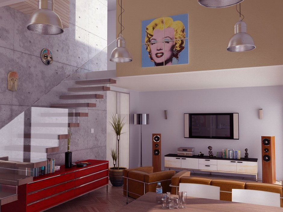 modern paintings for living room on Living Room Glass Balustrade Pop Art Ideas  Contemporary Living Room