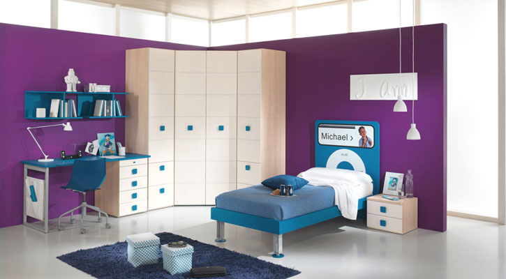 Purple and Blue Boys Bedroom with iPod Nano Decor ...