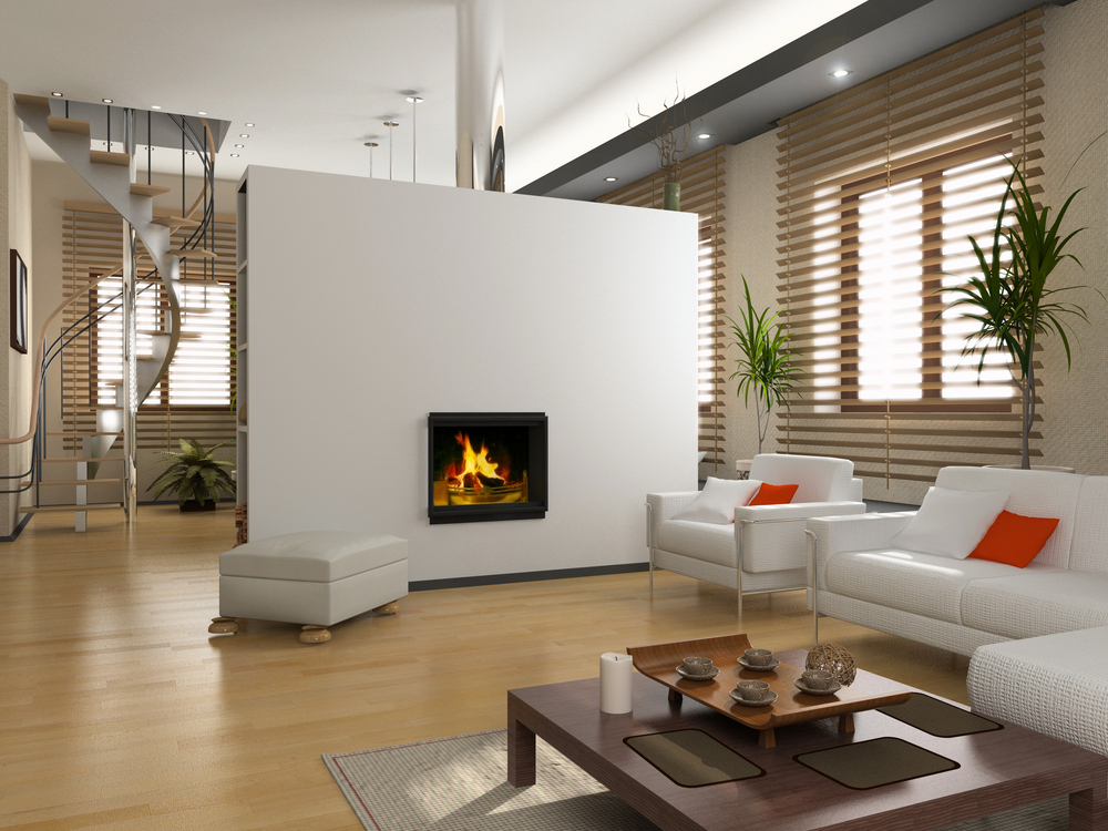 modern living room design with fireplace