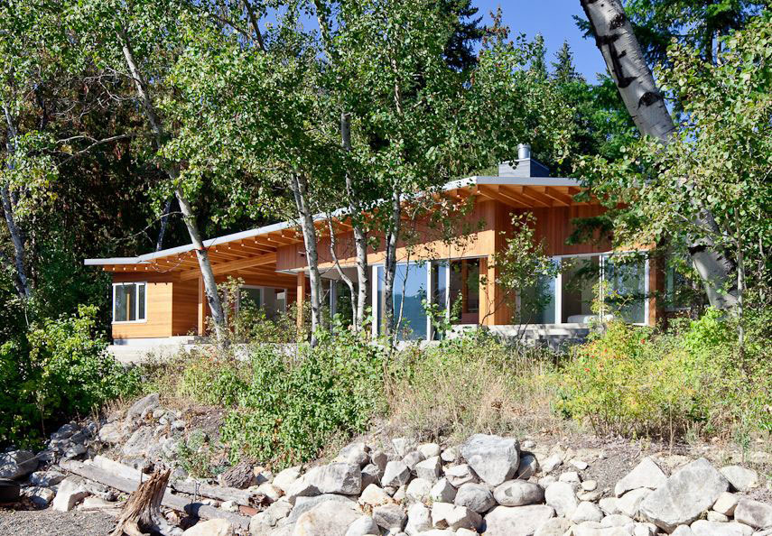 The Front Side of Shuswap Lake Cabin by Splyce Design