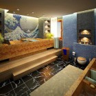 Artistic Kanagawa Print Tiled Bathroom Design