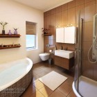 Awesome Bathroom with Wood and Brown Tiles Design