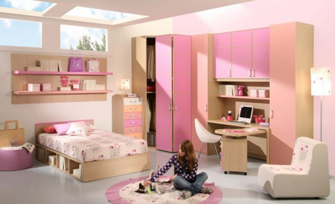 Beautiful Girl Room With Pink Furniture Set