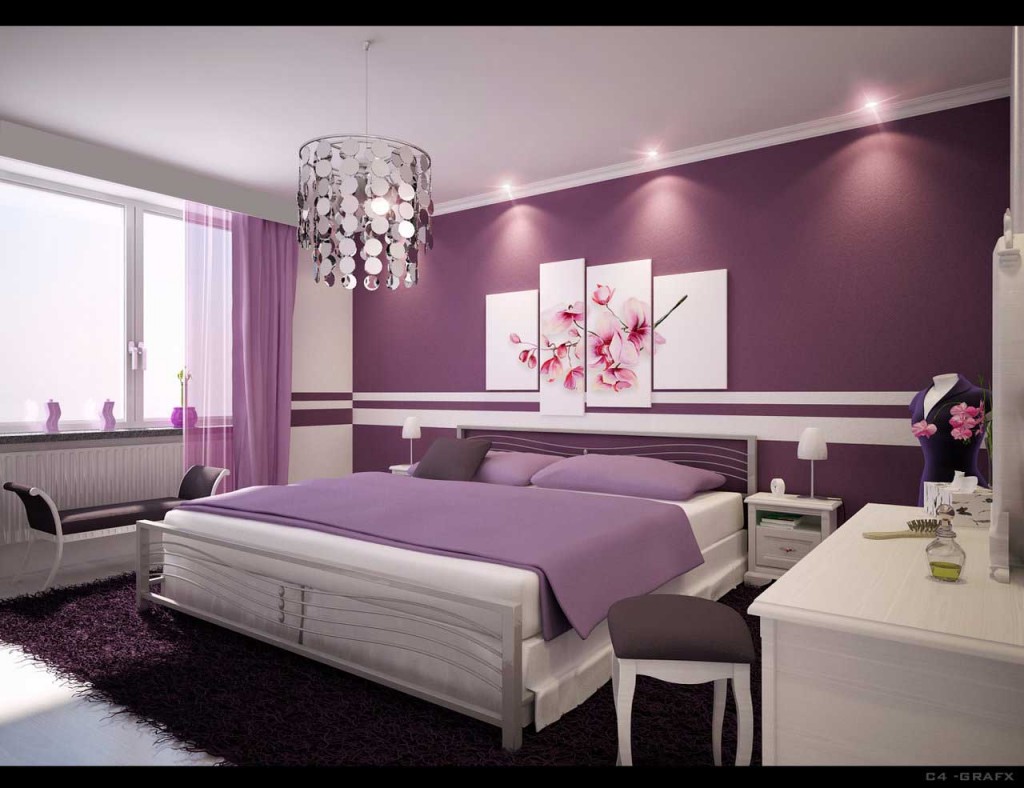 Beautiful Purple Bedroom with Purple Rugs