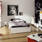 Black and White Trendy Teen Bedroom with Red Accents