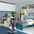 Blue and Yellow White Contemporary Teenagers Room Design Ideas
