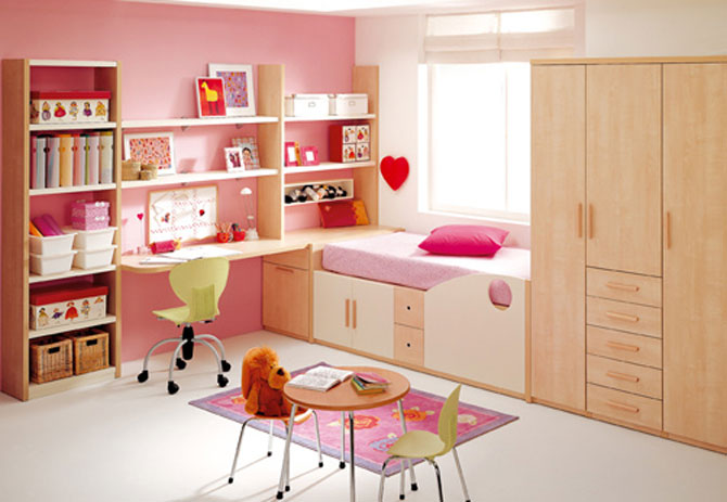 Cool Girls Pink Teen Bedroom with Wood Furniture Set