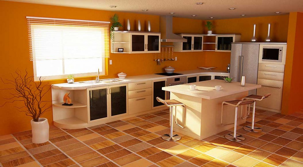 Fresh Orange Themed Kitchen Design