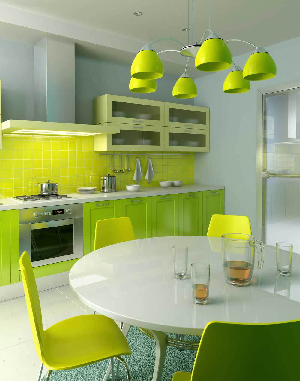 Green and Yellow Kitchen Combination Design