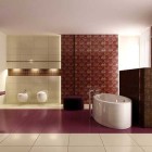 Modern Bath with Brick Wall Dark Purples