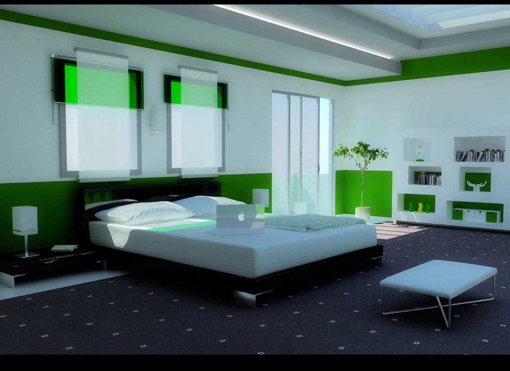 Modern Green Bedroom with a Grand Skylight by Zigshot82