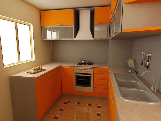 Modern Small Kitchen Orange Design