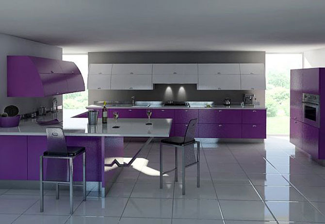 Modern White and Purple Kitchen Furniture Ideas