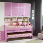 Pink Bunk Beds Funiture Set and Grey Wall Color