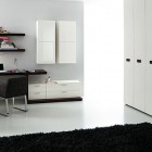 Pink Shelf Bedroom with Black Rug