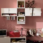 Pinky Trendy Teen Bedroom with White Bookcase