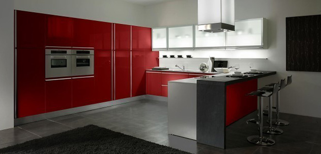 Red Italian Kitchen with Mini Bar by Gatto Cucine