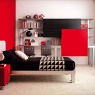 Red Wall with White Rugs Teen Room By Tumide
