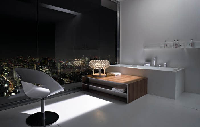 Simple Modern Bathroom Views of the City at Night from Rexa