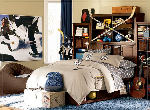 Sporty Teen Boys Room Design with Hockey Stick