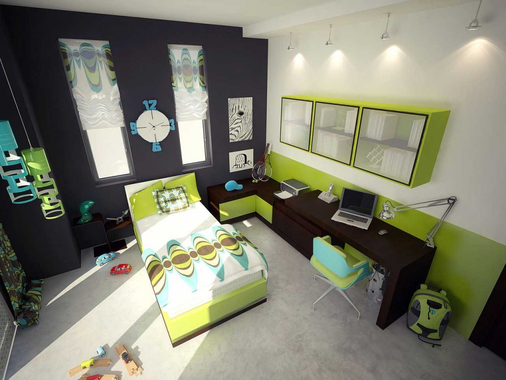 Teen’s Bedroom with Sophisticated Green Accents by Aspa