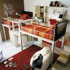Twin Bunk Beds and Lofts Design for Kids with Red Rugs