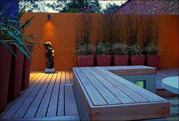 Awesome Back Yard Modern Deck Orange Wall Design