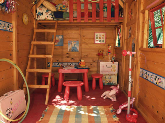 Beautiful Girls Playhouse Interior Details with Doll and Hula Hoop
