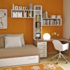 Beautiful Orange and White Young Workspace with Snoopy Poster in the Wall