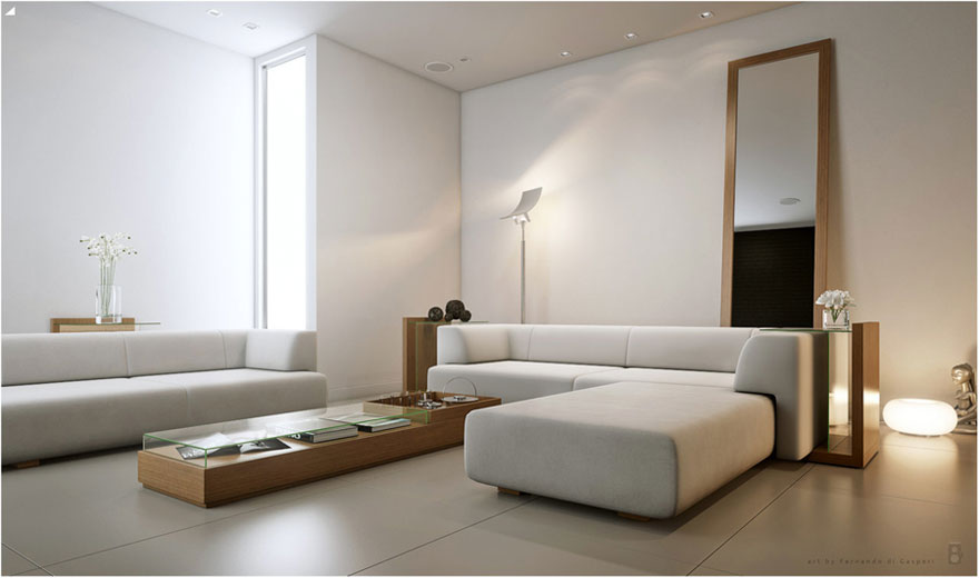 Beautiful White Living Room Artificial Light Interior Design Ideas