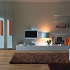 Beautiful White Wall Unit Furniture with Brown Rug