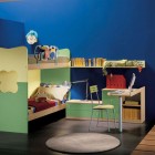Blue Bedroom with Green and Yellow Bunk Beds