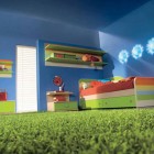 Blue Kids Bedroom with Rainbow Color Furniture
