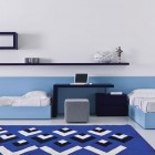 Blue Teenager Bedroom with Graphical Rugs Design